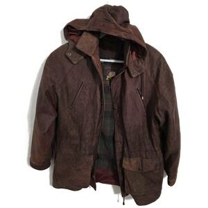 Vintage Adventure Bound Coat Mens Large Brown Leather Hooded Thinsulate Parka